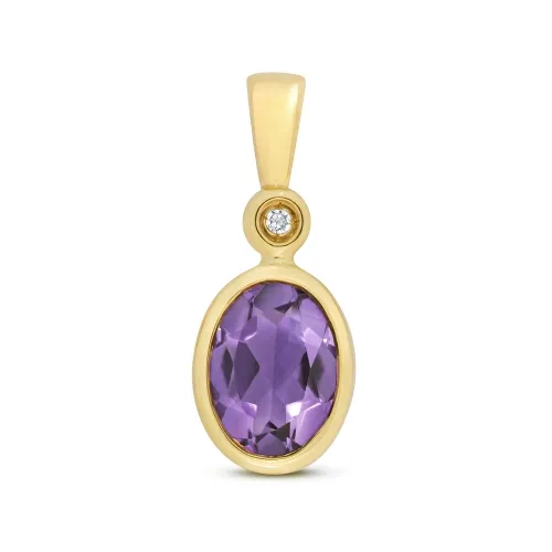 Diamond 0.005ct and Oval Amethyst Pendant 7X5mm - 9ct Gold